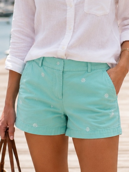 J. Crew Pants - J.Crew Chino Embroidered Nautical Shorts Mint Green Size 0